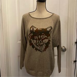 Willow & Clay Brown Sweater with Wolf Design, M